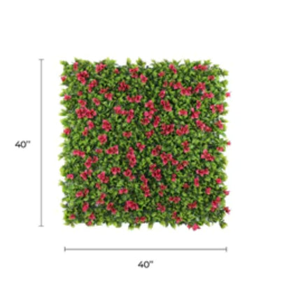 artificial flowering pink green wall panel measuring 40 by 40 inches with dimensions