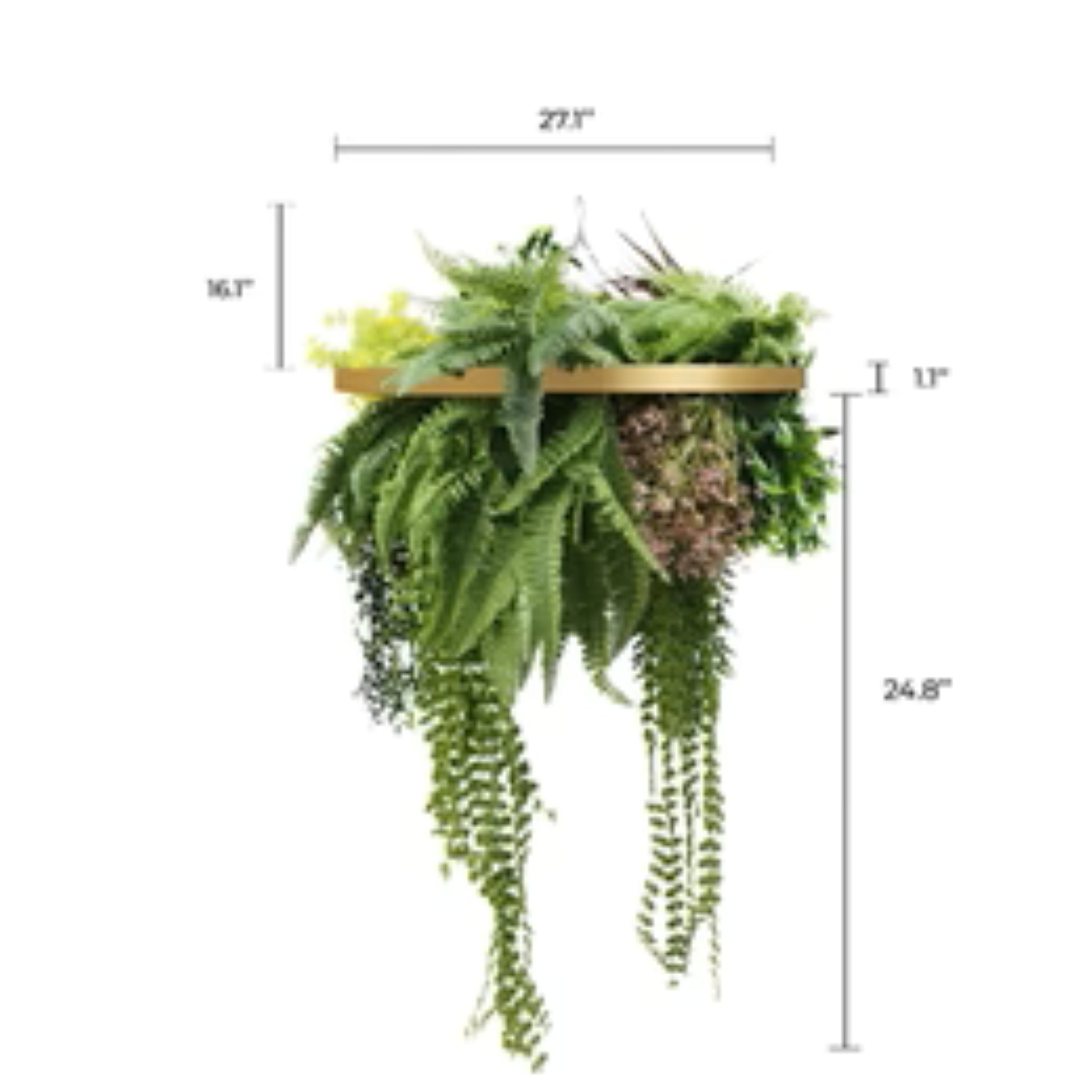gold frame hanging green décor piece with dimensions