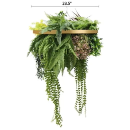 Gold Framed Hanging Disc with Tropical Foliage and Draping Stems – UV Resistant Medium (23.5")