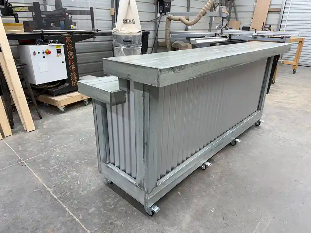 60"W Wood and Metal Straight Portable Bar