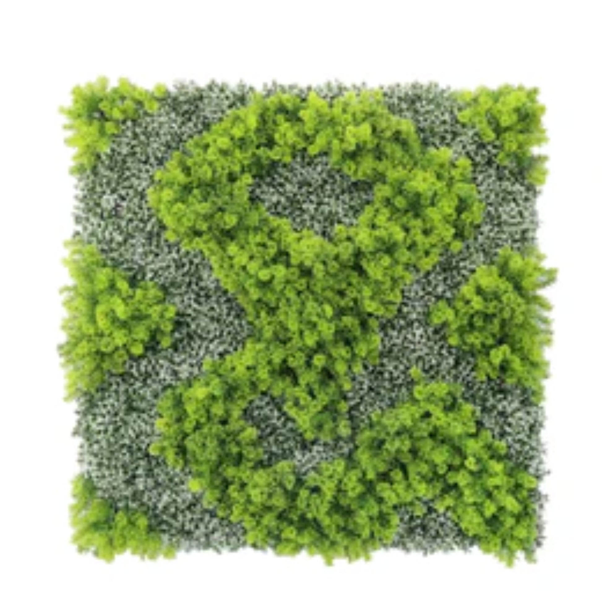 natural green and white artificial moss wall panel measuring 40 by 40 inches