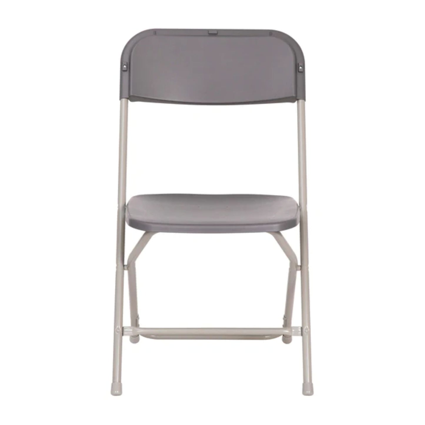 Front view of grey extra wide big and tall folding chair with textured seat and strong steel frame rated for 650 lbs.