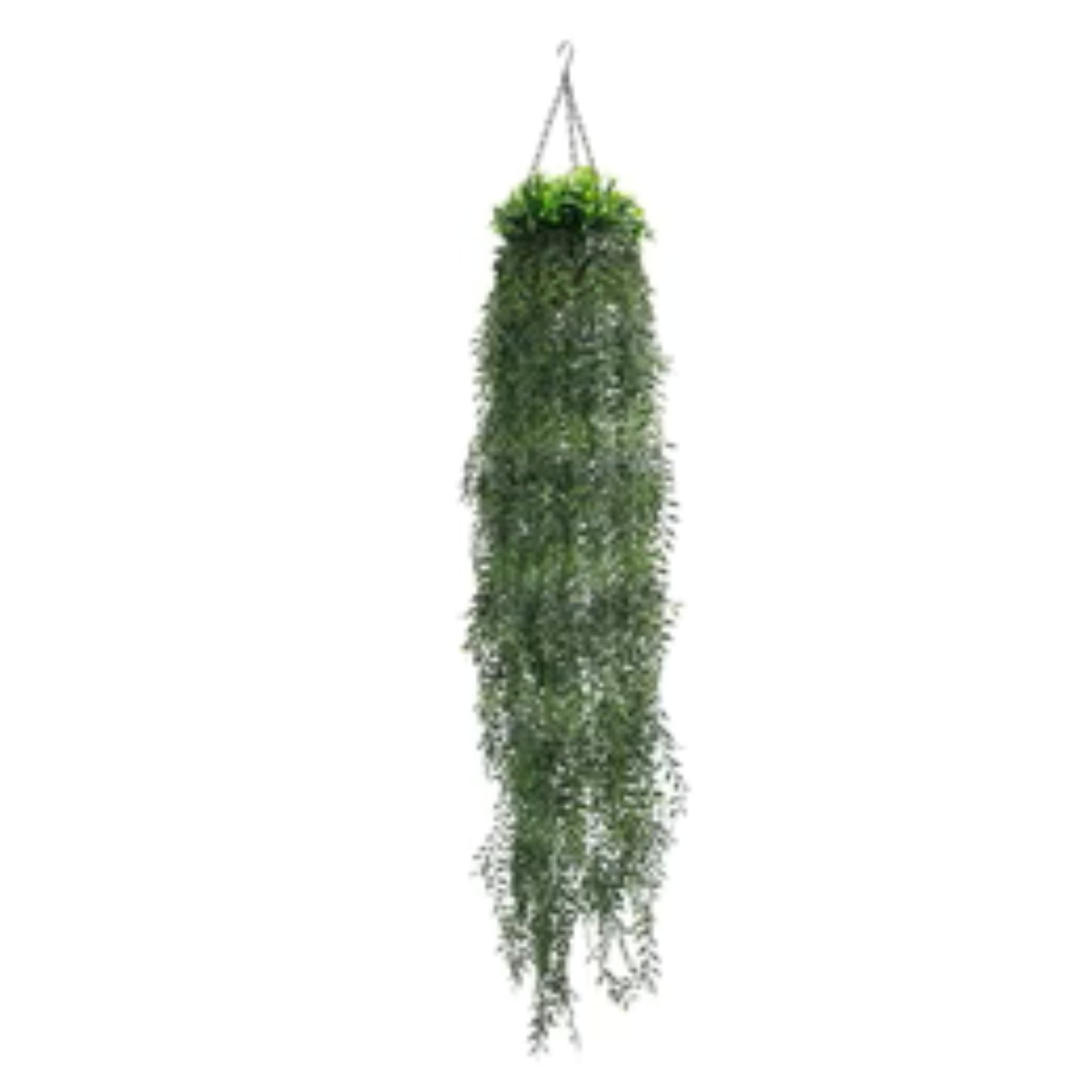 Artificial hanging fern basket with cascading green foliage