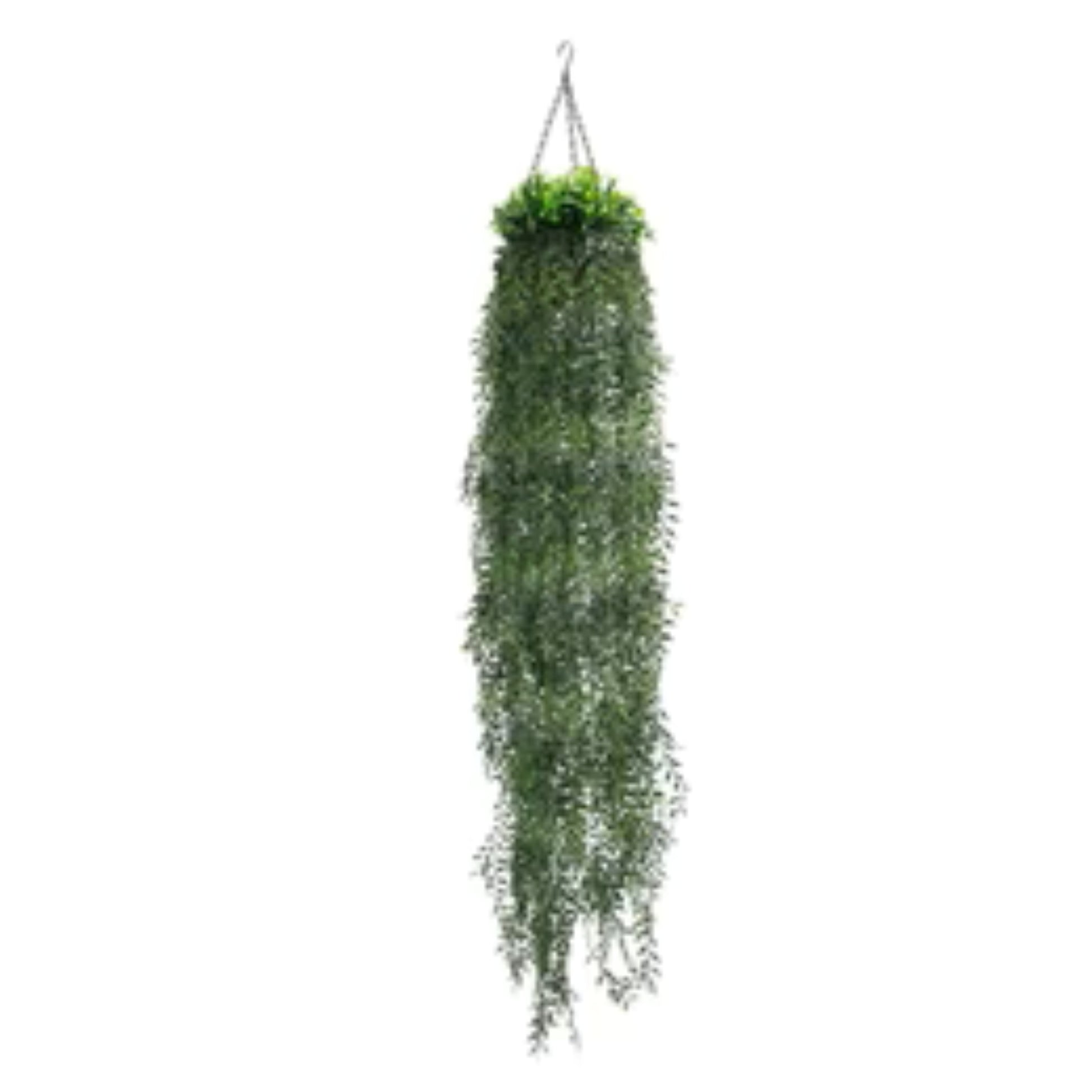 Artificial hanging fern basket with cascading green foliage