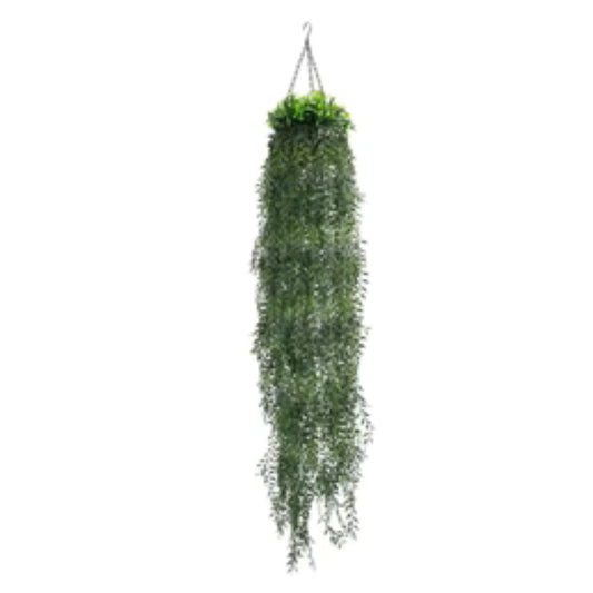 Artificial hanging fern basket with cascading green foliage
