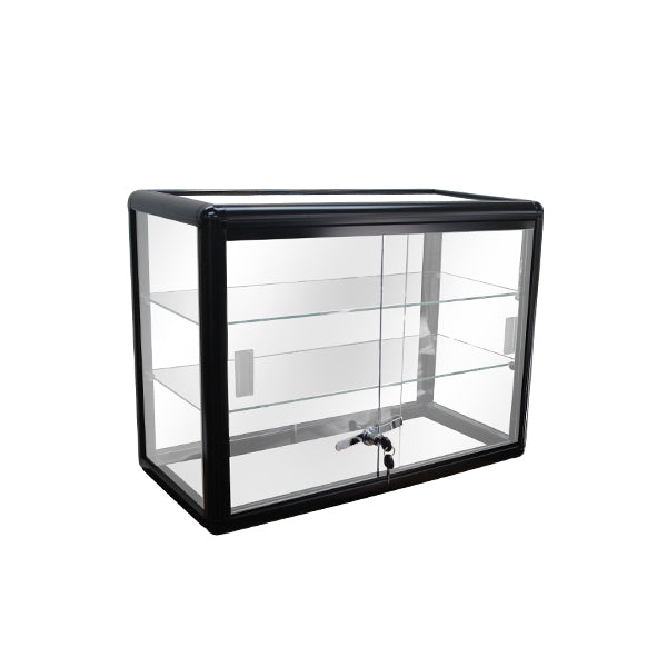 Shelf Style<br>
Available in Aluminum Finish & Black<br>
Medium Gloss Finish<br>
24"L x 12"D x 18"H<br>
Includes 2 glass shelves<br>
BW13015 $128.00 Aluminum<br>
BW1301b $140.00 Black