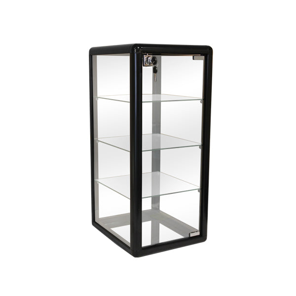 Tower Style<br>
Available in Aluminum Finish & Black <br>
Medium Gloss Finish<br>
14"L x 12 D x 27"H <br>
Includes 3 glass shelves<br>
BW13035 $135.00 Aluminum <br>
BW1303b $144.00 Black