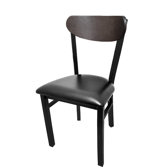 Kidney-Back Metal Dining Chair – Black Powder Coat Steel Frame with Walnut or Driftwood Birch Wood Back