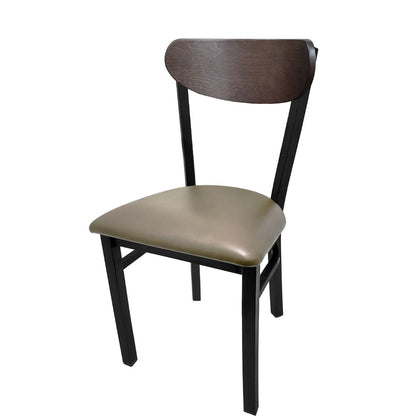 Kidney-Back Metal Dining Chair – Black Powder Coat Steel Frame with Walnut or Driftwood Birch Wood Back