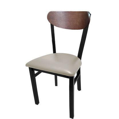 Kidney-Back Metal Dining Chair – Black Powder Coat Steel Frame with Walnut or Driftwood Birch Wood Back
