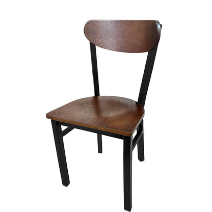 Kidney-Back Metal Dining Chair – Black Powder Coat Steel Frame with Walnut or Driftwood Birch Wood Back