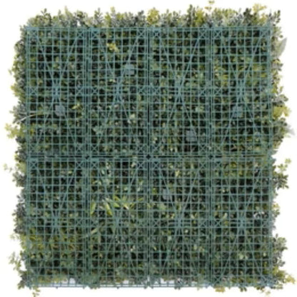 Close-up of dense fern foliage on artificial green wall panel back view
