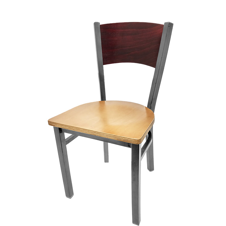 Dining chair with mahogany stain seat back and clear coat wood seat