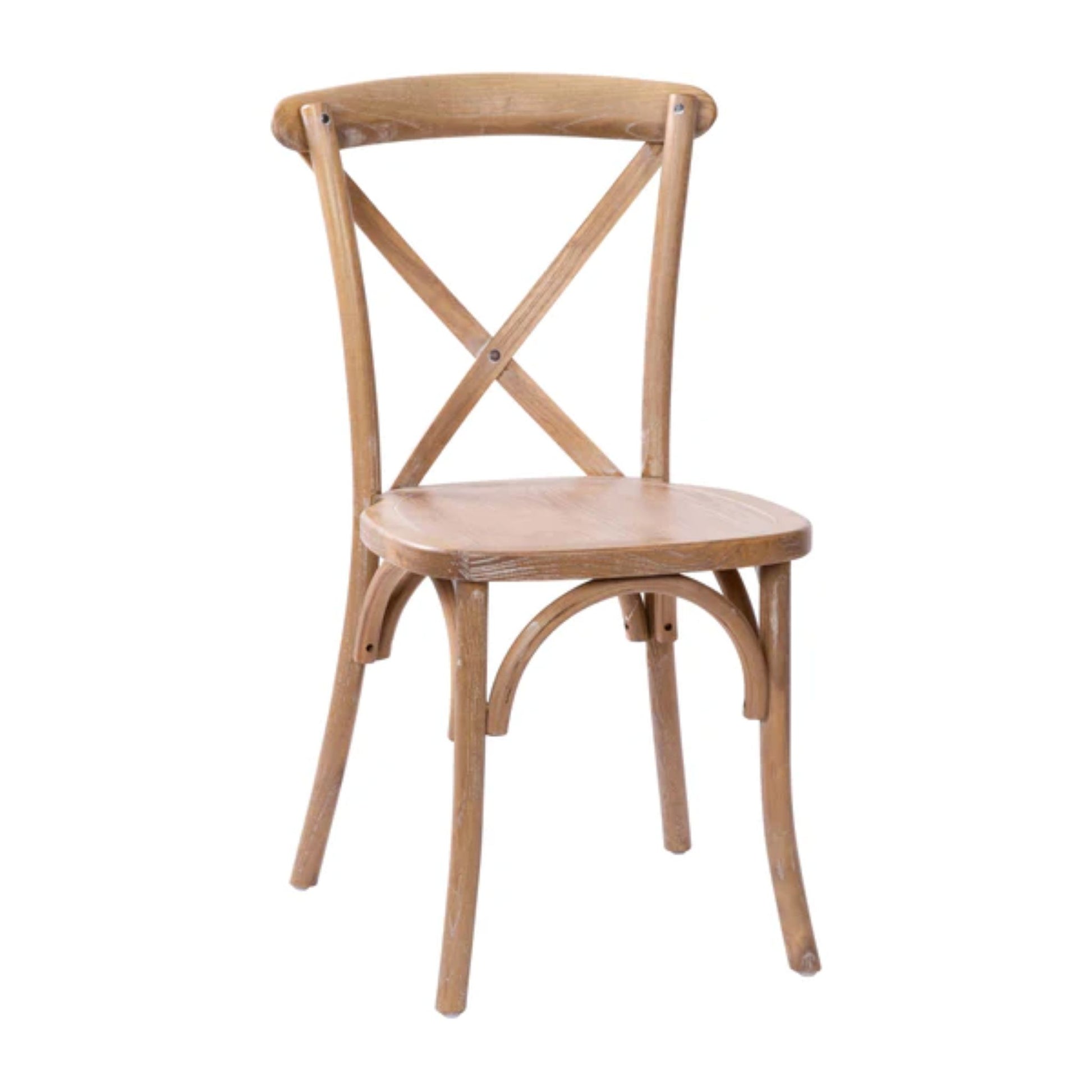 Elm wood X-Back chair in natural white grain finish with soft, rustic style.