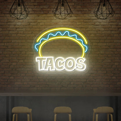 Mexican Taco LED Neon Sign glowing with vibrant taco design, perfect for restaurant, bar, or kitchen wall décor.
