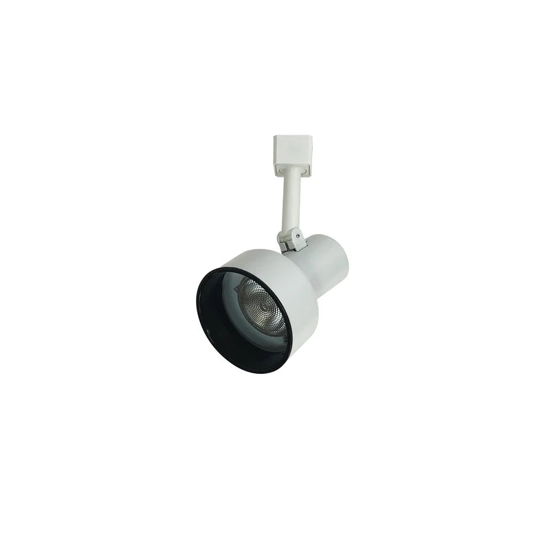 White R20/PAR20 step cylinder track light with black baffle and adjustable structural arm.