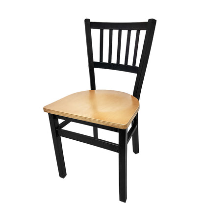 Dining chair with wood frame and natural-finish solid wood seat.