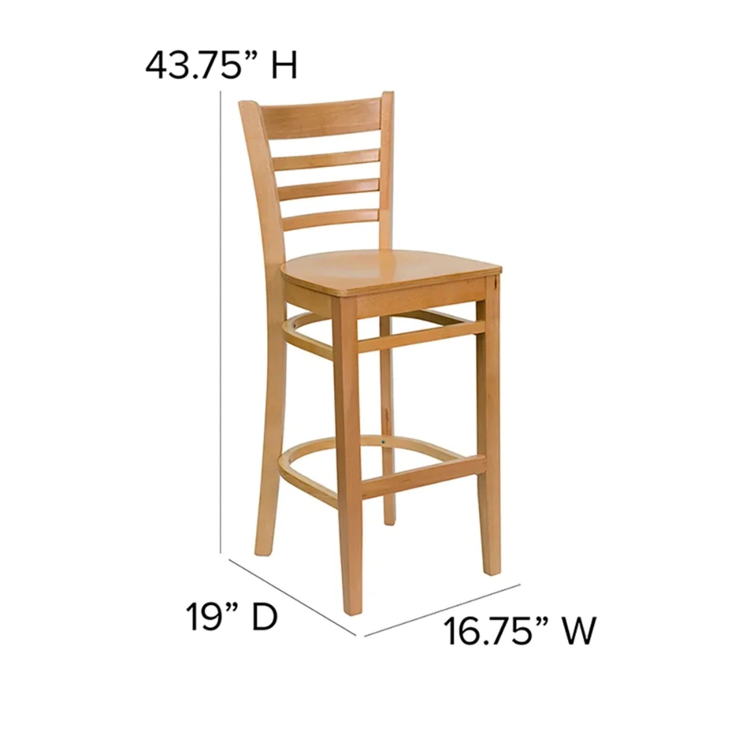 Heavy-duty natural wood bar stool with 29.5-inch seat height for cafés, hotels, and bar seating