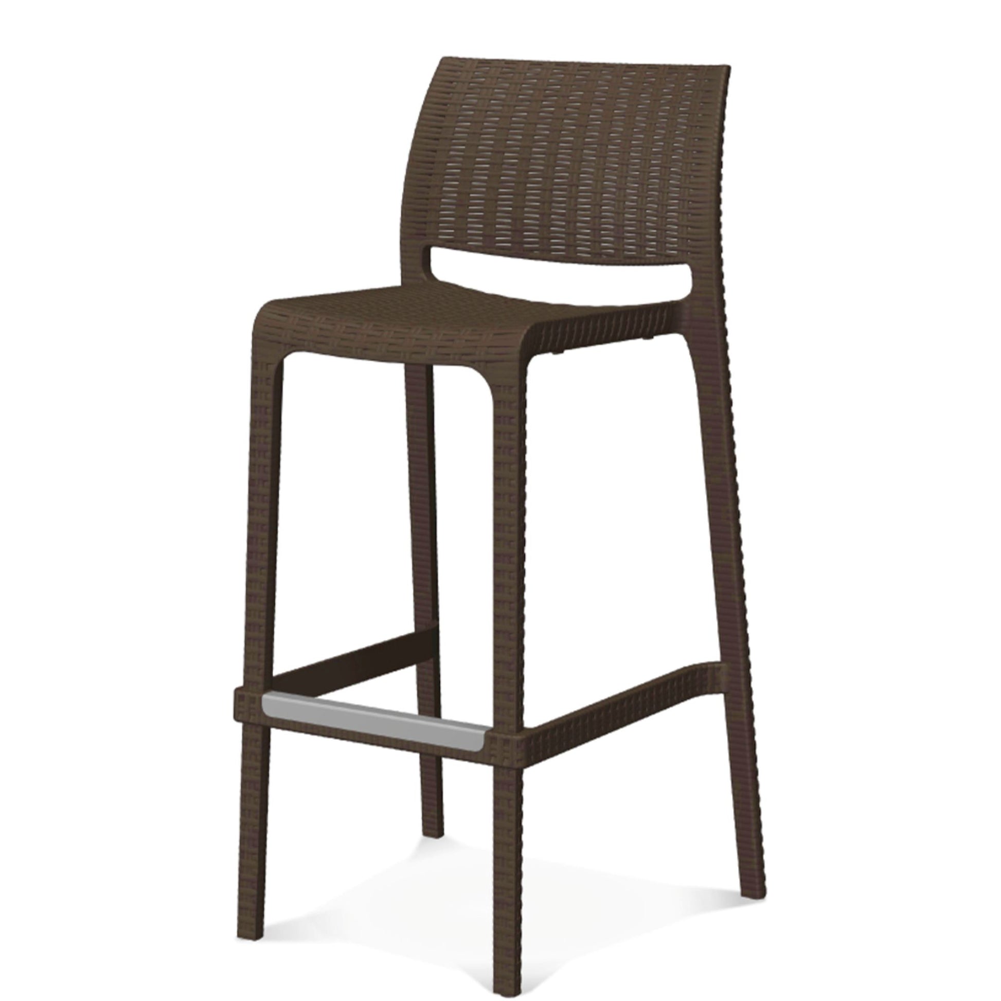Olympus outdoor barstool in café brown with water and UV resistant polypropylene rattan design