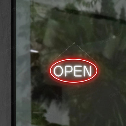 glowing oval open LED neon sign for restaurant or retail window display
