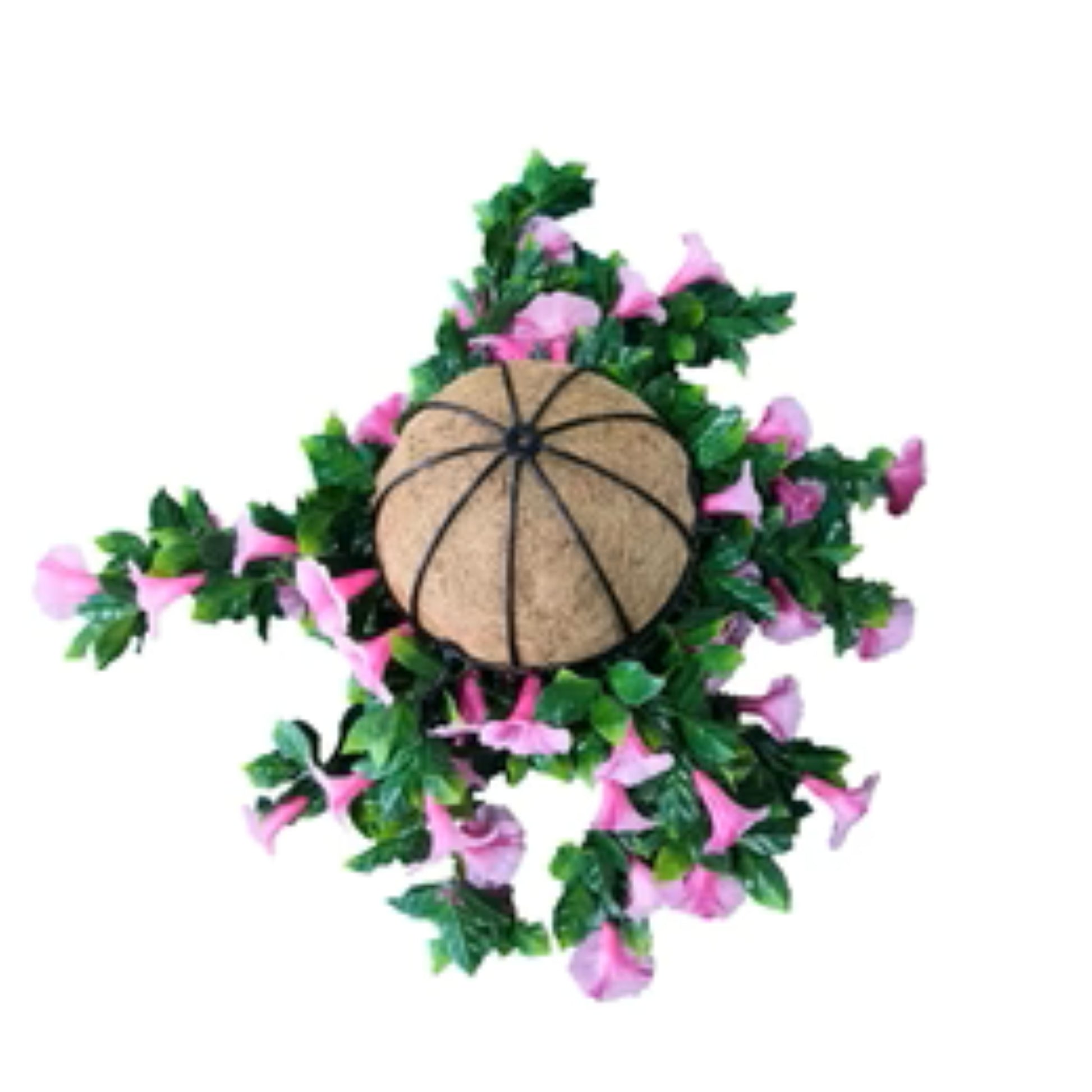 UV-resistant faux petunia basket for outdoor décor base view