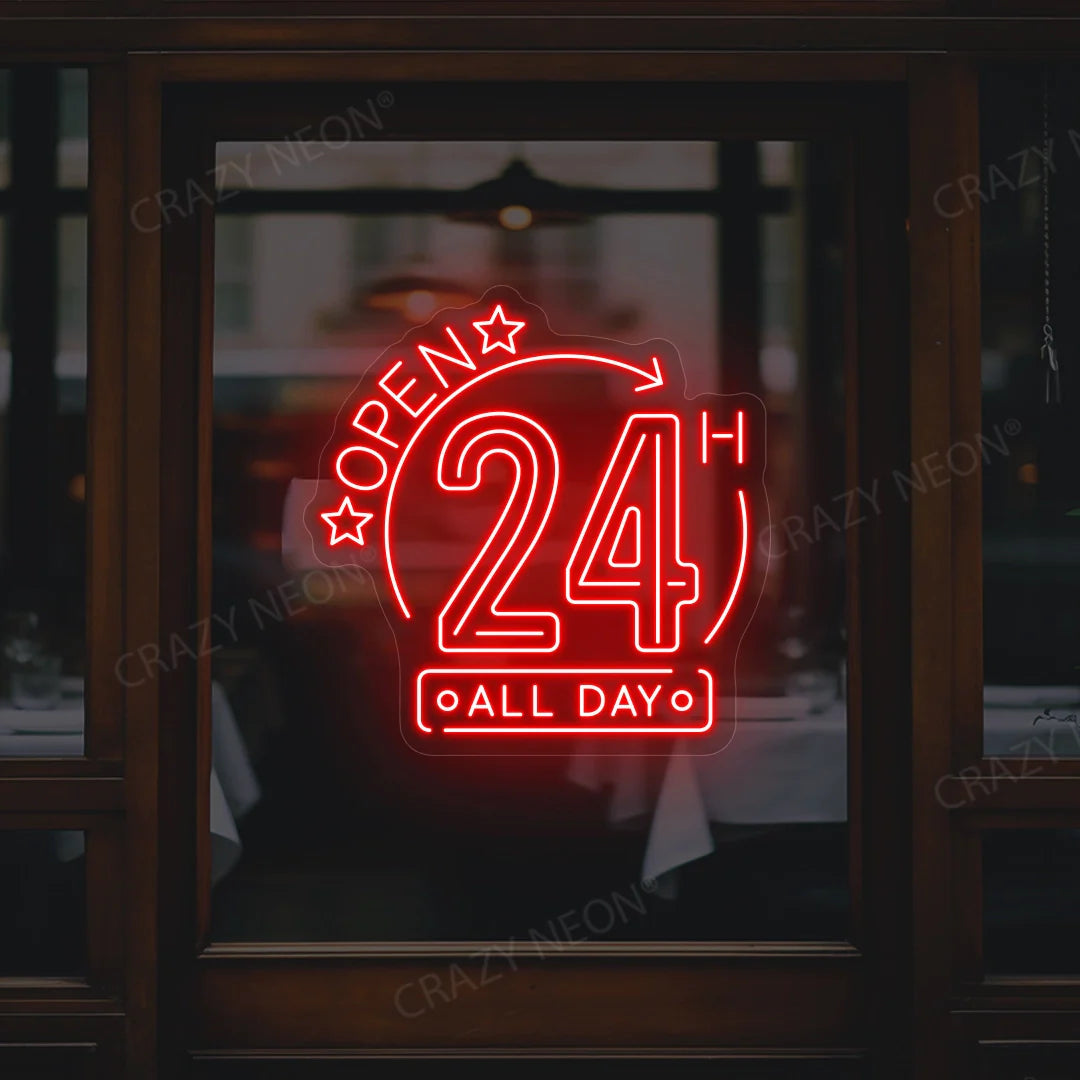 open 24 hours all day sign LED wall light for restaurant or café storefront