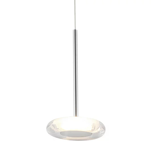 Stephord LED mini pendant in silver finish with clear curved glass and frosted acrylic diffuser, suspended by thin wires for modern restaurant and bar lighting.