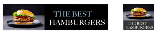 Vinyl banner reading “The Best Hamburgers” with bold, high-resolution food graphics, printed on durable PVC material for indoor or outdoor restaurant and bar promotion.