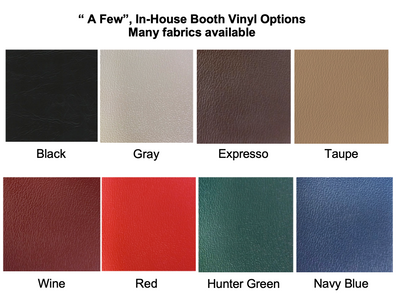 Color swatches of vinyl options including Black, Gray, Expresso, Taupe, Wine, Red, Hunter Green, and Navy Blue.