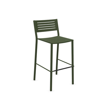 Military green Emu Segno Bar E264 slatted steel barstool for indoor and outdoor use