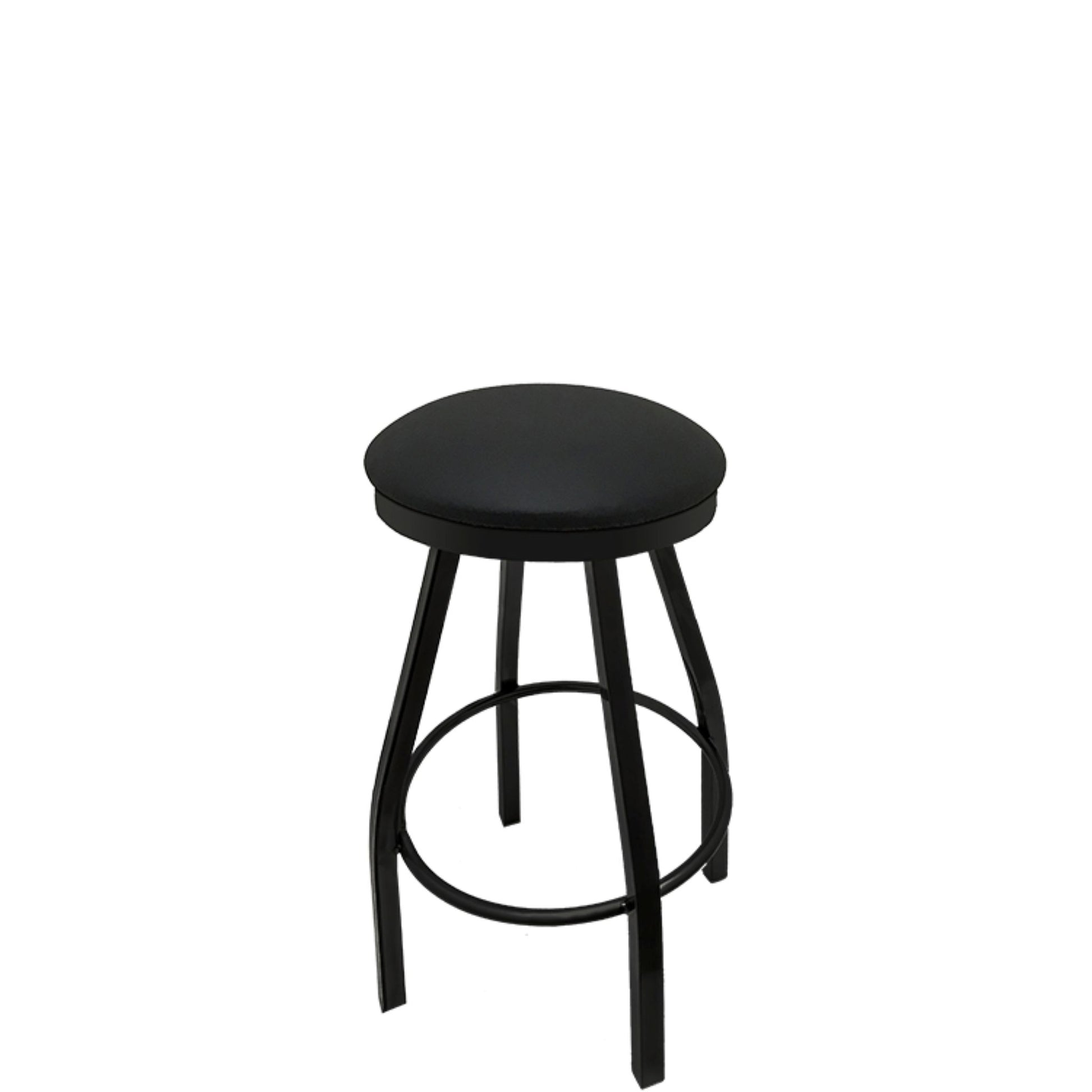 Slimline button top barstool with black swivel frame and black vinyl seat