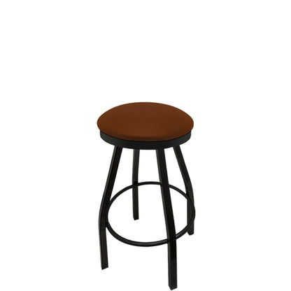 Slimline button top barstool with black swivel frame and chestnut vinyl seat