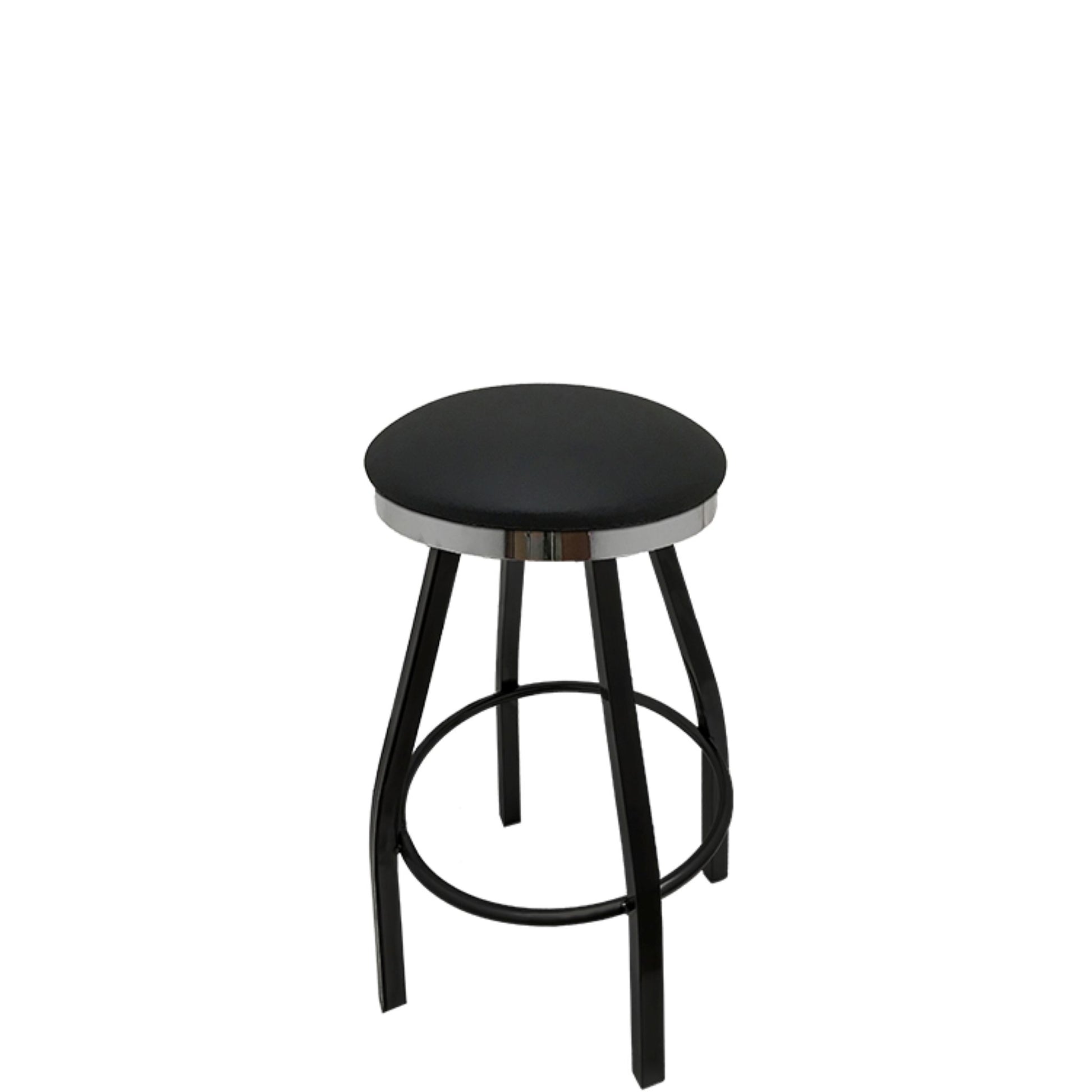 Slimline button top barstool with chrome swivel frame and black vinyl seat