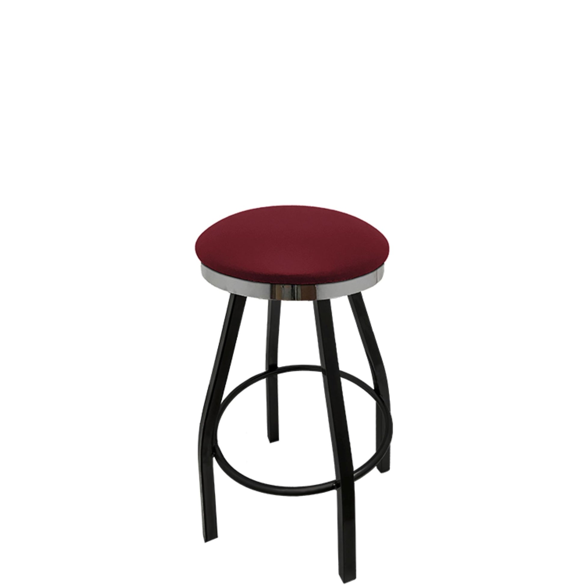 Slimline button top barstool with chrome swivel frame and wine vinyl seat