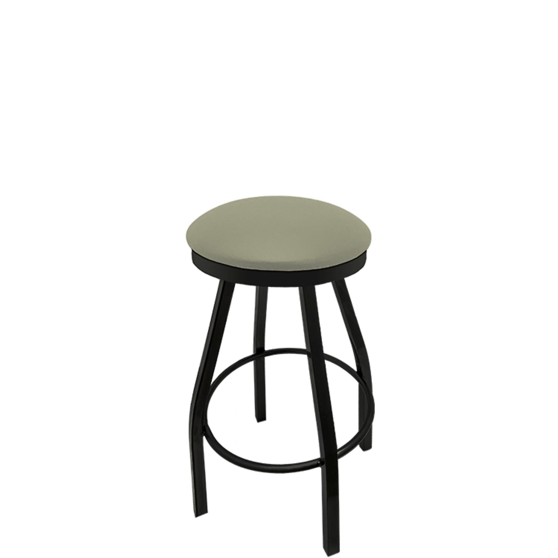Slimline button top barstool with black swivel frame and dove gray vinyl seat