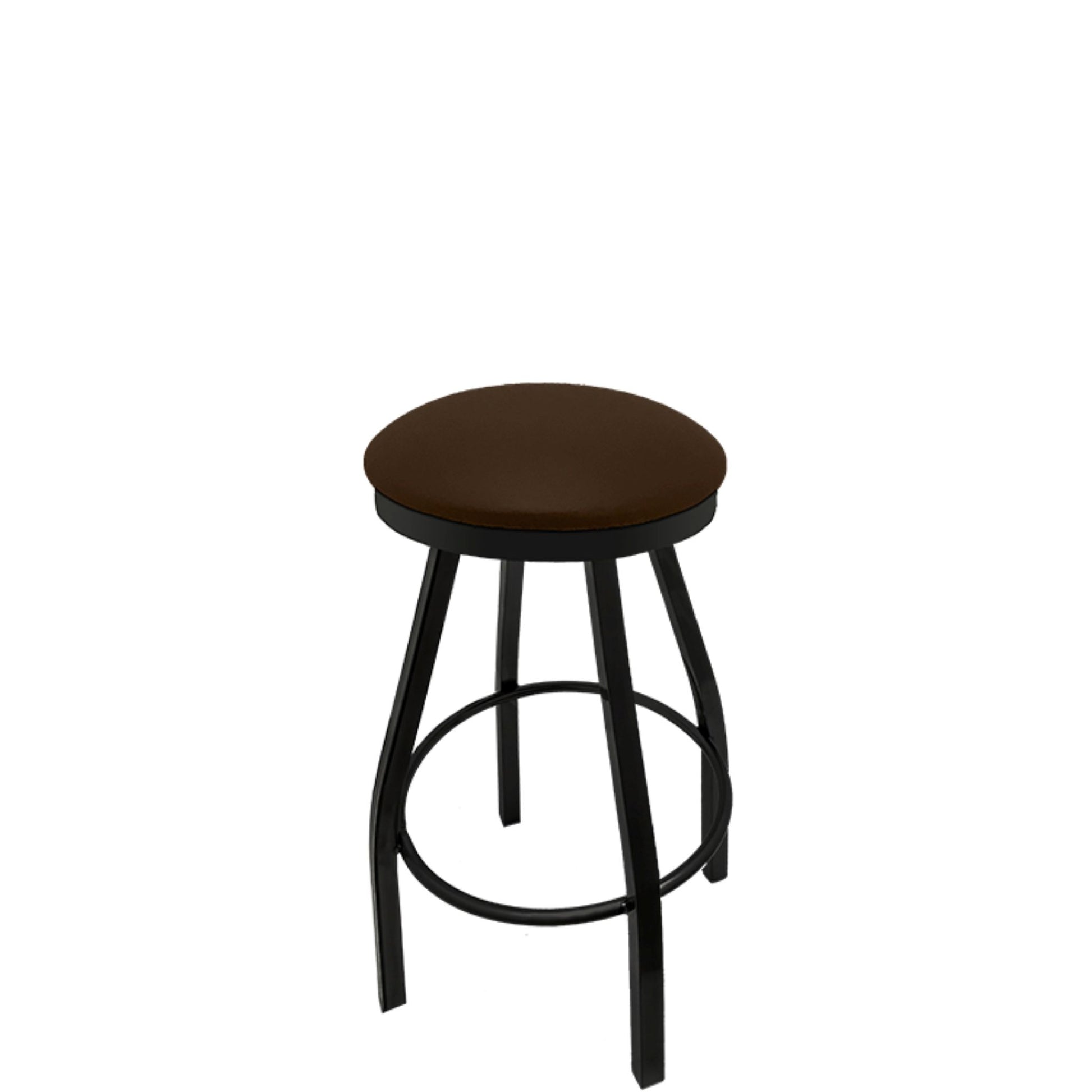 Slimline button top barstool with black swivel frame and espresso vinyl seat