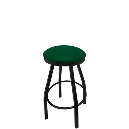 Slimline button top barstool with black swivel frame and hunter green vinyl seat