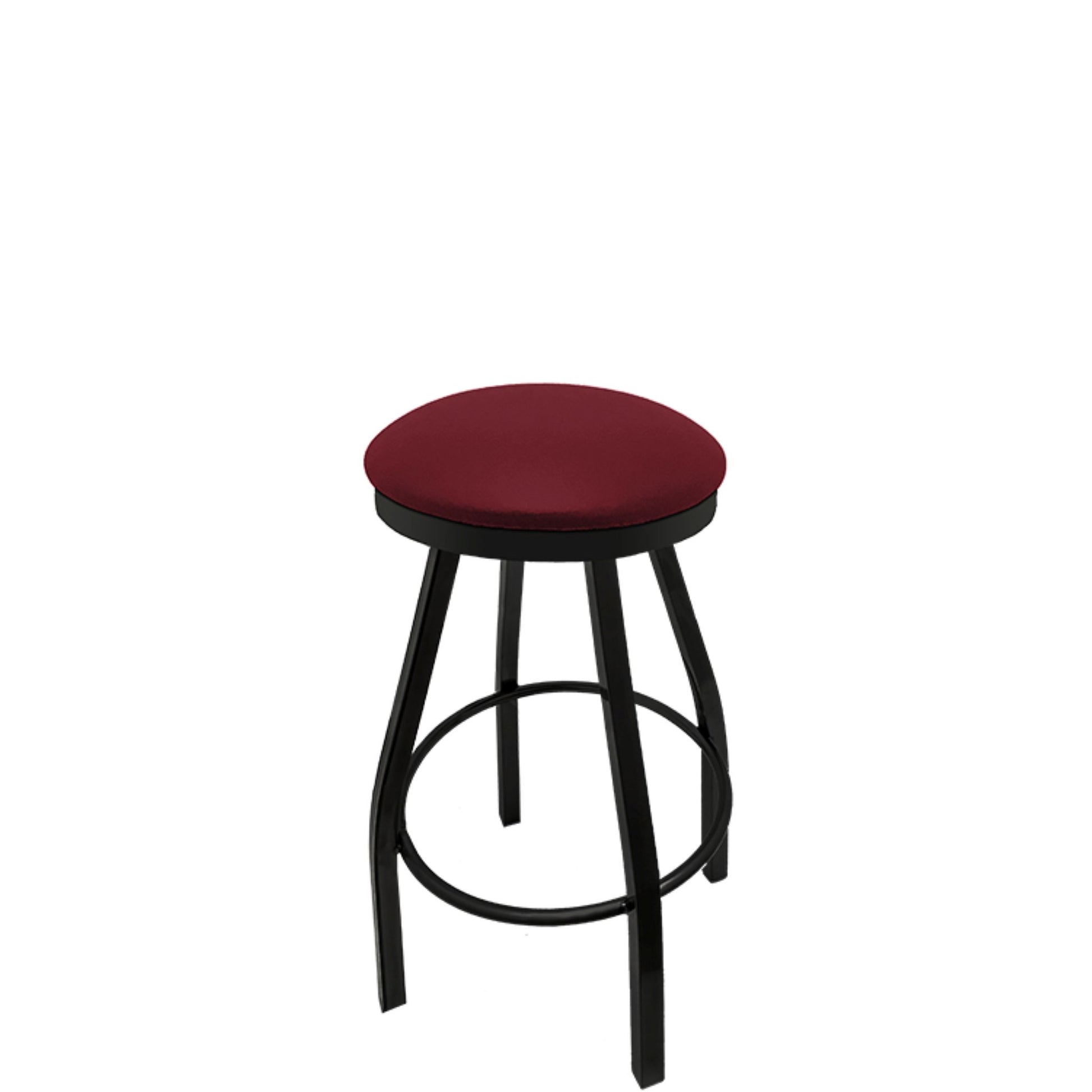 Slimline button top barstool with black swivel frame and wine vinyl seat