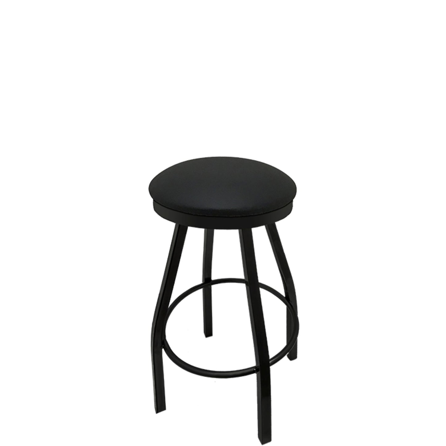 Slimline button top barstool with black swivel frame and black vinyl seat