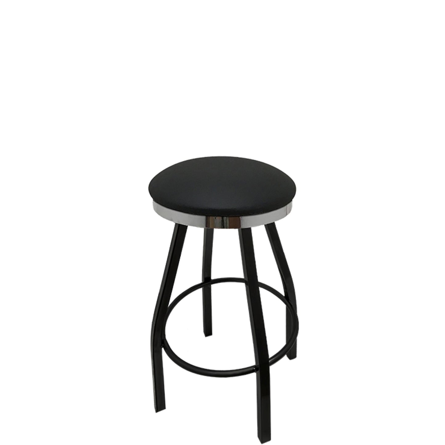 Slimline button top barstool with chrome swivel ring and black vinyl seat