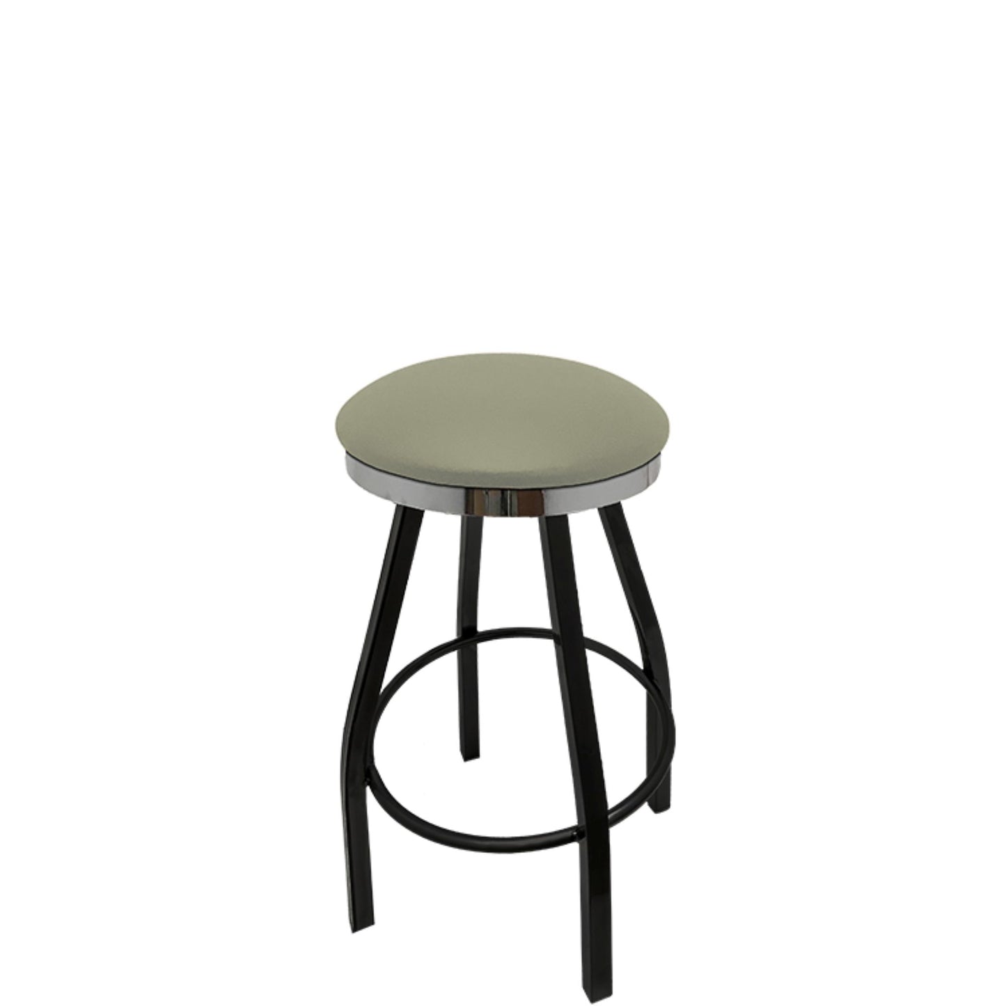 Slimline button top barstool with chrome swivel ring and dove gray vinyl seat