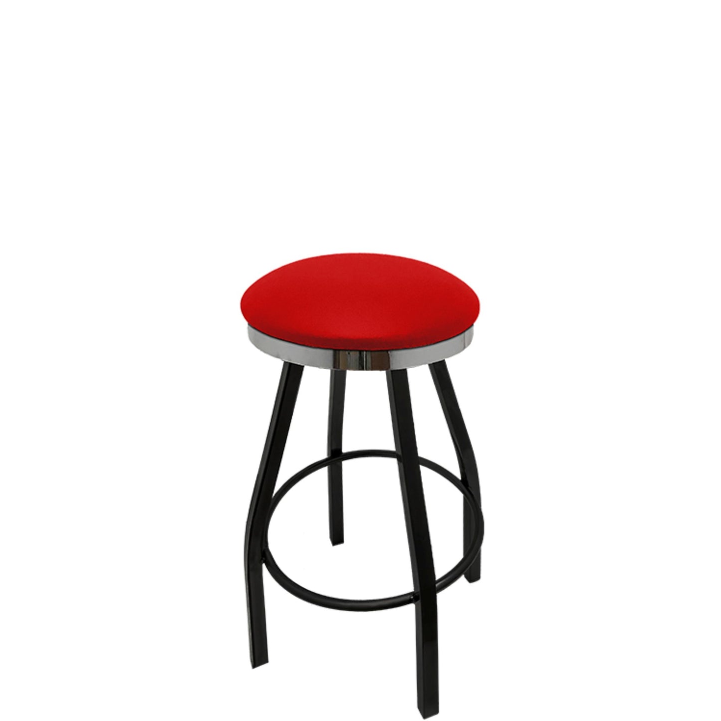 Slimline button top barstool with chrome swivel ring  and red vinyl seat