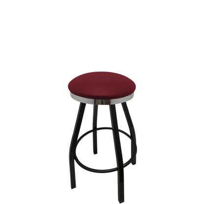 Slimline button top barstool with chrome swivel ring  and wine vinyl seat