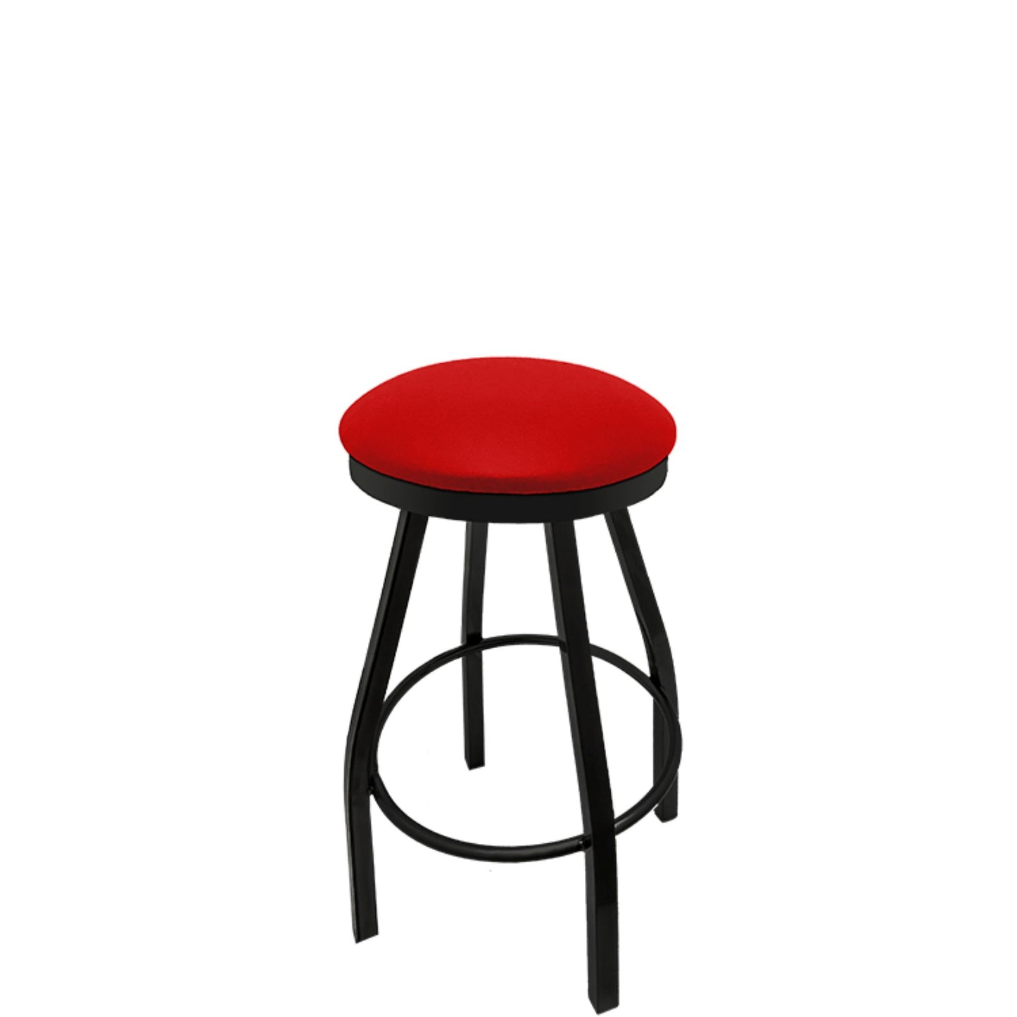 Slimline button top barstool with black swivel frame and red vinyl seat