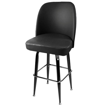 Standard bucket barstool with gloss black square swivel frame and black  non-waterfall upholstered seat