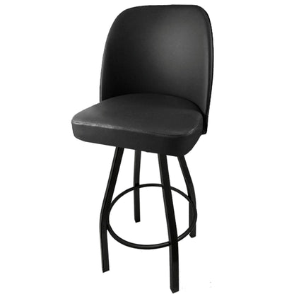 Standard bucket barstool with black swivel frame and non-waterfall black vinyl seat