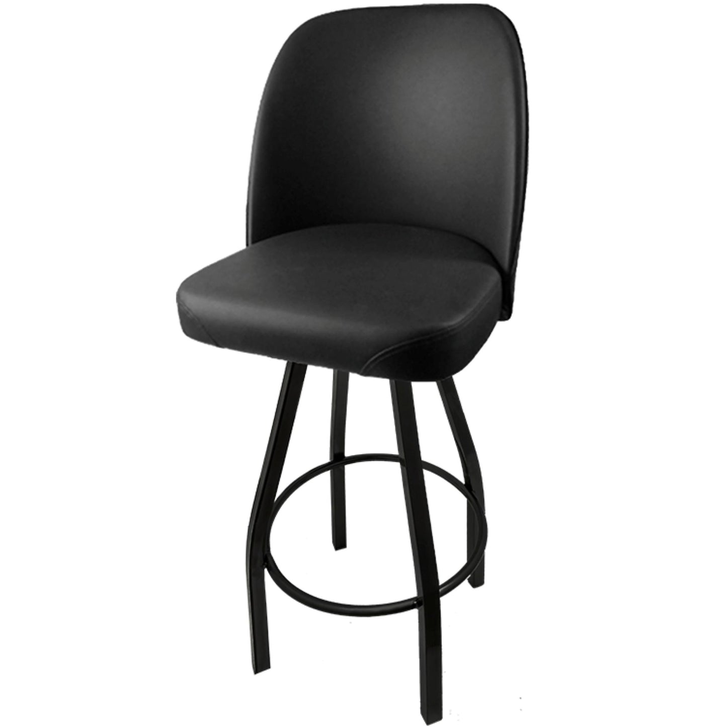 Standard bucket barstool with black swivel frame and black vinyl seat