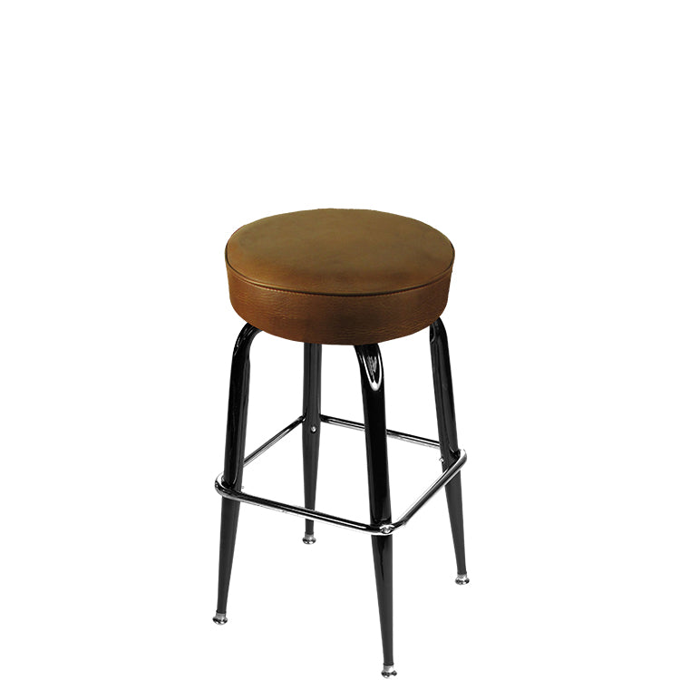 Standard button top barstool with gloss black swivel frame and buckskin vinyl seat