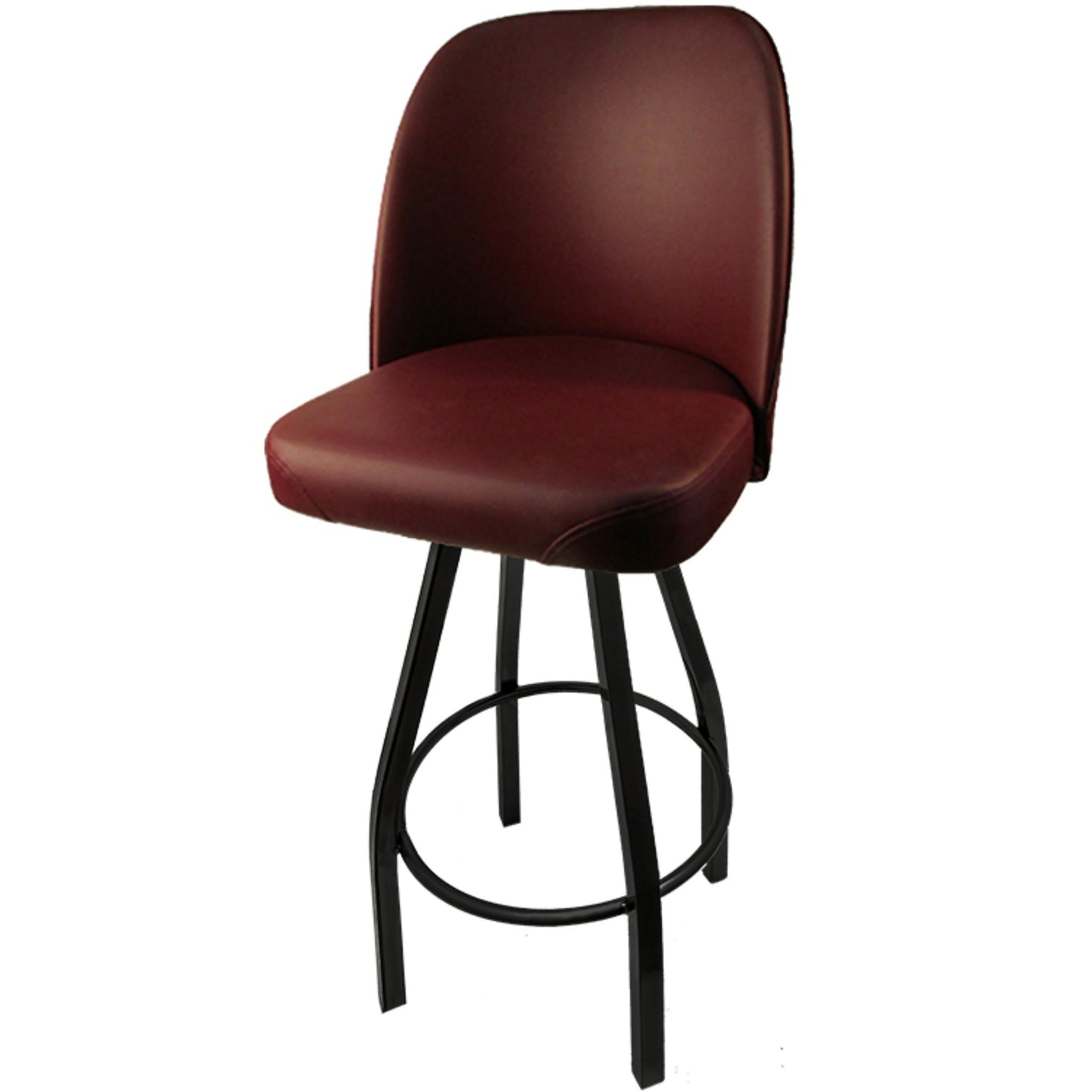 Standard bucket barstool with black swivel frame and wine vinyl seat