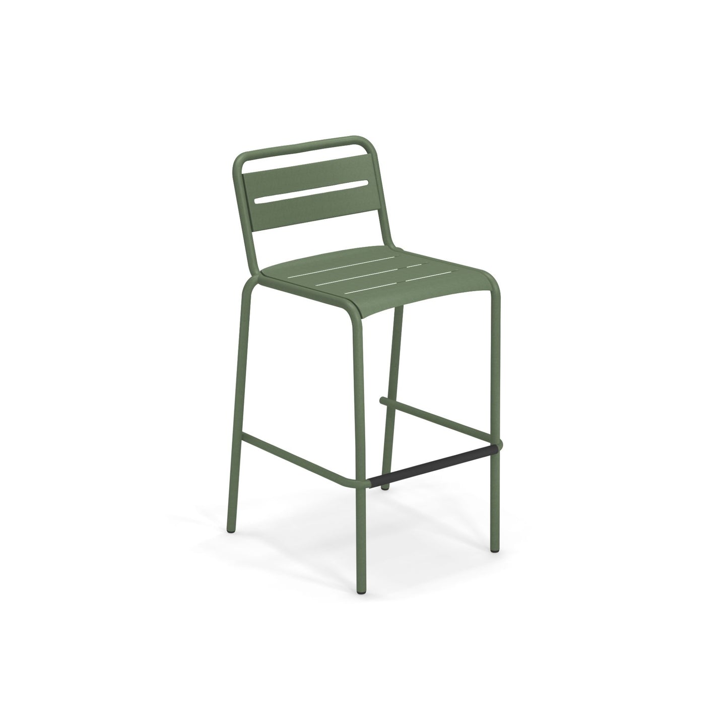Military green Emu Star Bar E164N bar-height steel stool with slatted seat/back